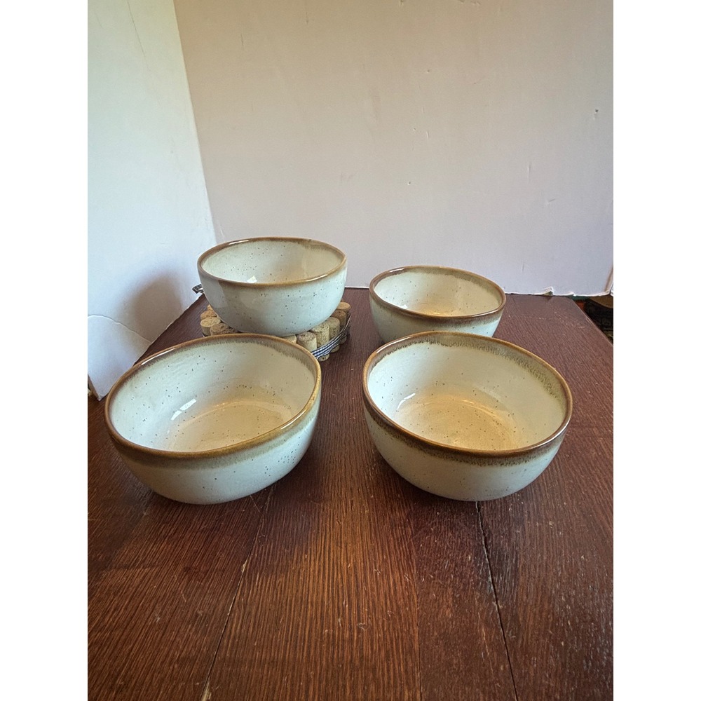 Hearth & Hand‎ with Magnolia Stoneware Cereal Bowls Cream Brown Rim Set of 4